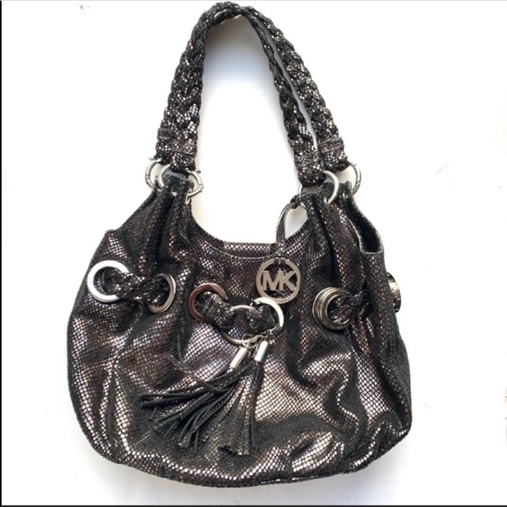 MK Michael Kors Gunmetal Black Snake Hobo Bag